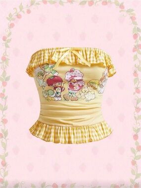 Strawberry shortcake cropped tube top with gingham ruffle